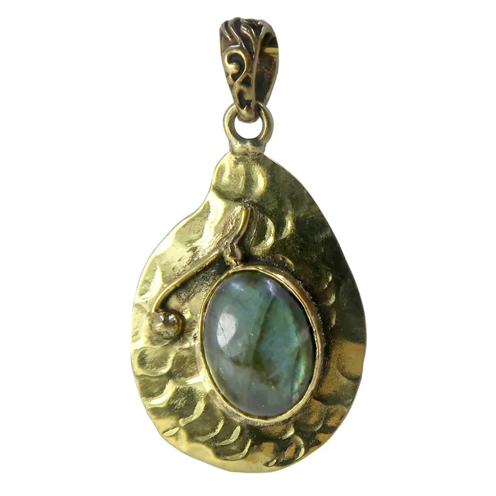 Satin Crystals Necklaces Labradorite Pendant Tibet Token Stone Gold