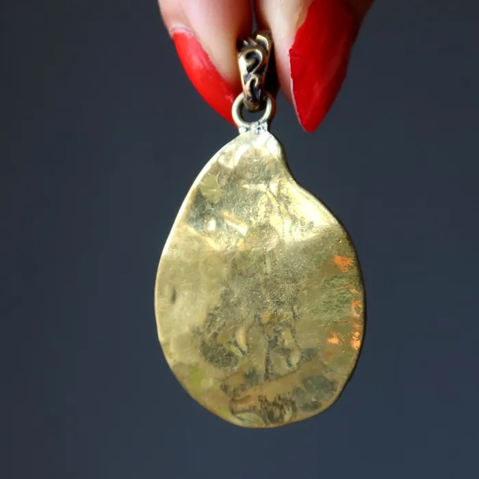 Satin Crystals Necklaces Labradorite Pendant Tibet Token Stone Gold