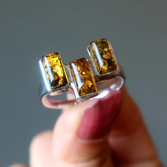 Satin Crystals Rings Amber Ring Trinity Gems Sterling Silver Size 1125