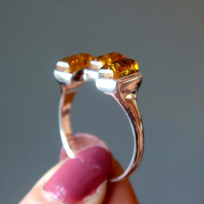 Satin Crystals Rings Amber Ring Trinity Gems Sterling Silver Size 1125