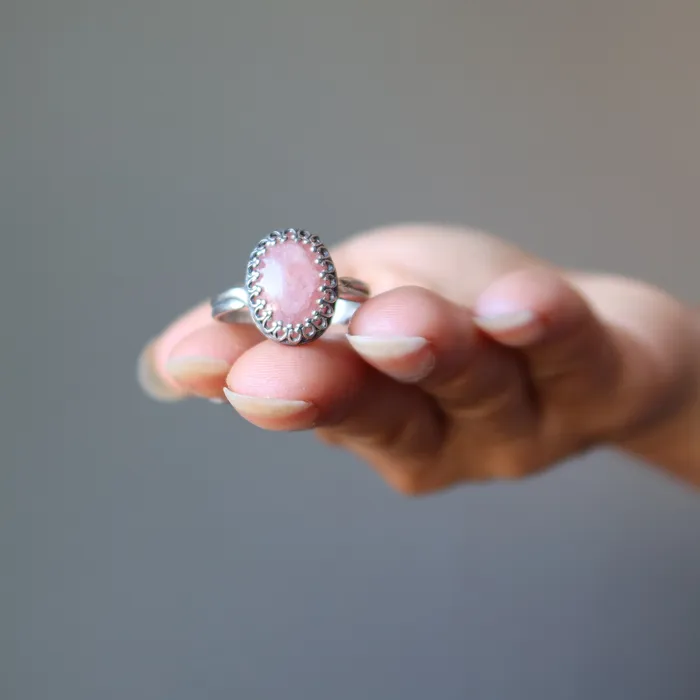 Satin Crystals Rings Rhodochrosite Ring Venus Gem Sterling Silver Adjustable