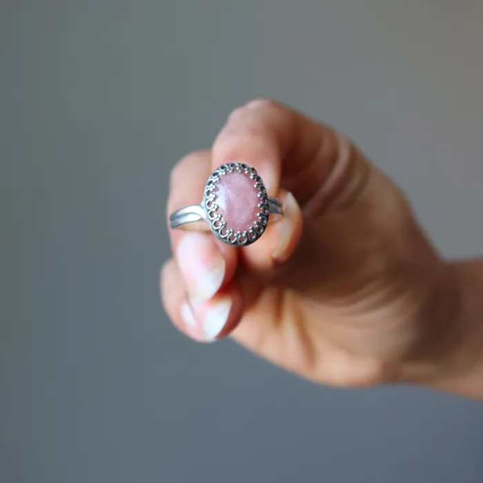 Satin Crystals Rings Rhodochrosite Ring Venus Gem Sterling Silver Adjustable