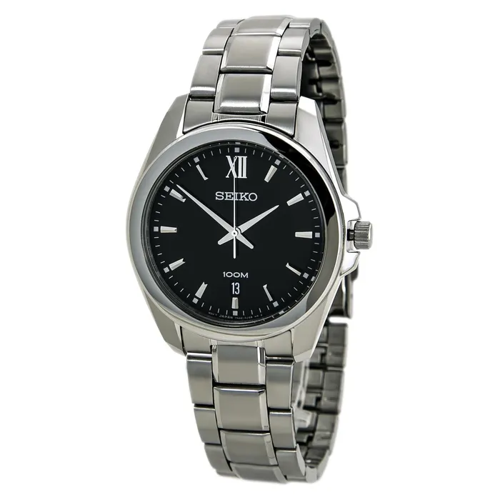 Seiko Bracelets Seiko SGEG61 Mens Black Dial Stainless Steel Bracelet Quartz Date Watch Seiko Bracelets Seiko SGEG61 Mens Black Dial Stainless Steel Bracelet Quartz Date Watch