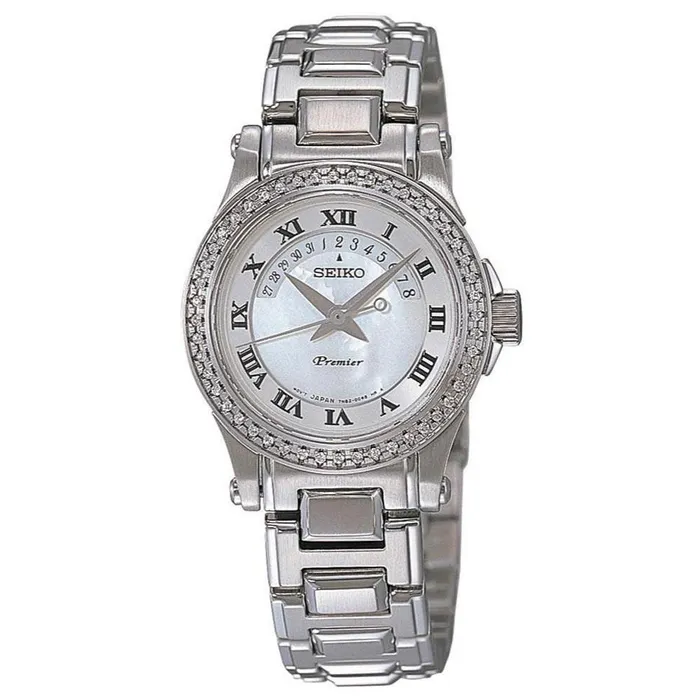 Seiko SXD773 Womens Premier Diamond Accented Bezel White MOP Dial Steel Bracelet Watch Seiko Bracelets Seiko SXD773 Womens Premier Diamond Accented Bezel White MOP Dial Steel Bracelet Watch Seiko Bracelets