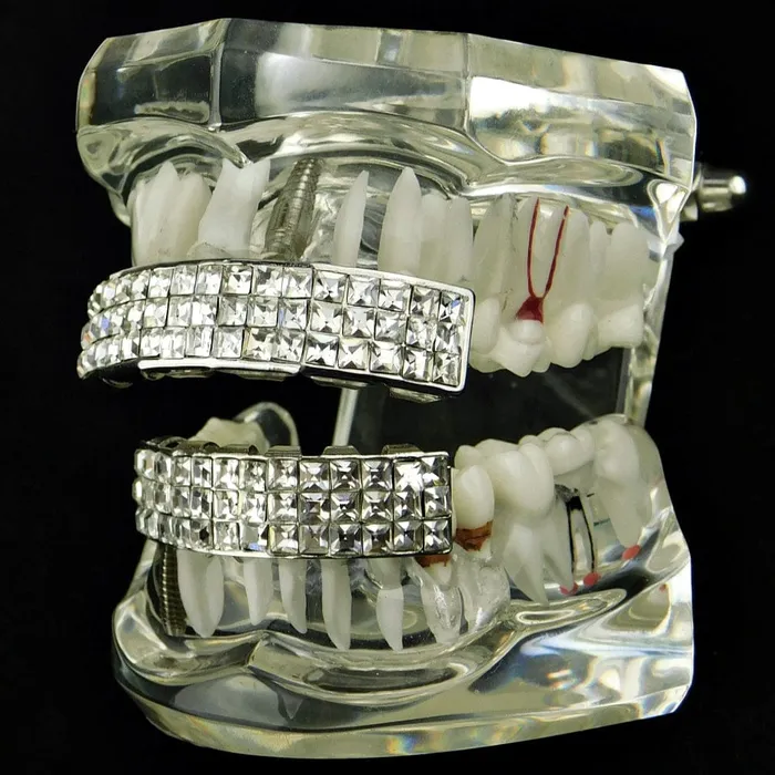 Silver Tone ThreeRow VIP PrincessCut Iced Grillz Set Bling Cartel Admin Rings