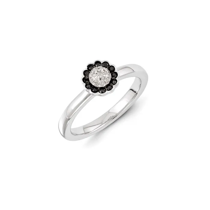 Stackable Expressions Rings Sterling Silver Rhodium Plated Blk Wte Diamond Round Stackable Ring QSK1072 Stackable Expressions Rings Sterling Silver Rhodium Plated Blk Wte Diamond Round Stackable Ring QSK1072