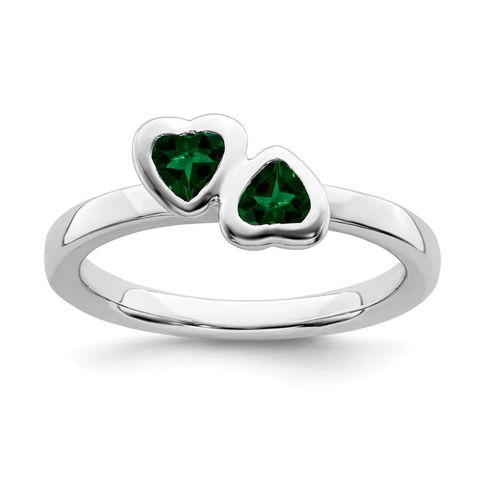Stackable Expressions Rings Sterling Silver Stackable Expressions Cr Emerald Double Heart Ring QSK402 Stackable Expressions Rings Sterling Silver Stackable Expressions Cr Emerald Double Heart Ring QSK402