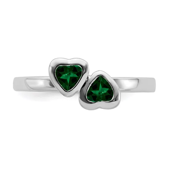 Stackable Expressions Rings Sterling Silver Stackable Expressions Cr Emerald Double Heart Ring QSK402 Stackable Expressions Rings Sterling Silver Stackable Expressions Cr Emerald Double Heart Ring QSK402
