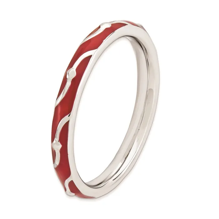 Stackable Expressions Rings Sterling Silver Stackable Expressions Red Enamel Ring QSK1499 Stackable Expressions Rings Sterling Silver Stackable Expressions Red Enamel Ring QSK1499