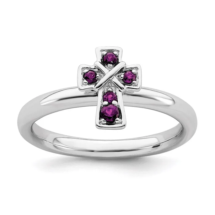 Stackable Expressions Rings Sterling Silver Stackable Expressions Rhodium Rhodolite Garnet Cross Ring QSK1635 Stackable Expressions Rings Sterling Silver Stackable Expressions Rhodium Rhodolite Garnet Cross Ring QSK1635