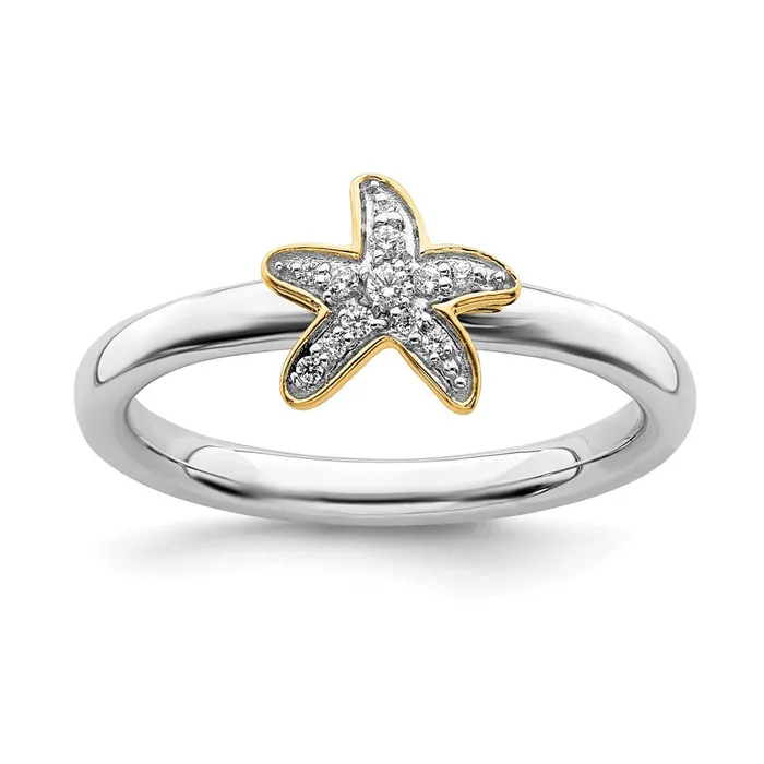 Stackable Expressions Rings Sterling Silver w GoldPlated Stackable Expressions Starfish Diamond Ring QSK2162 Stackable Expressions Rings Sterling Silver w GoldPlated Stackable Expressions Starfish Diamond Ring QSK2162
