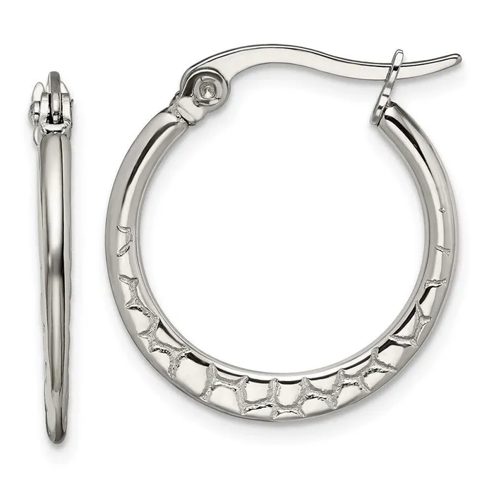 Stainless Steel 20mm Textured Hoop Earrings Chisel Earrings