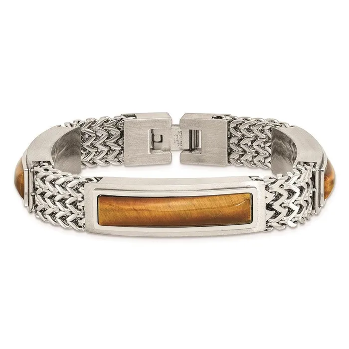 Stainless Steel Brushed and Polished wTigers Eye 825in Bracelet Chisel Bracelets Stainless Steel Brushed and Polished wTigers Eye 825in Bracelet Chisel Bracelets