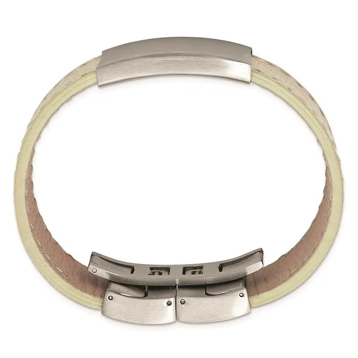 Stainless Steel Brushed White Leather ID Bracelet Chisel Bracelets Stainless Steel Brushed White Leather ID Bracelet Chisel Bracelets