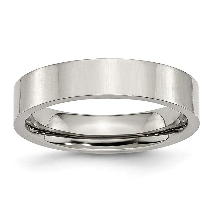 Stainless Steel Flat 5mm Polished Band SR7 Chisel Rings