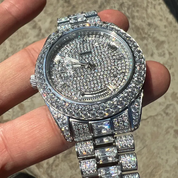 Stainless Steel Hip Hop Watch Silver Tone Iced Flooded Out Automatic AMERICAN TIME Earrings Stainless Steel Hip Hop Watch Silver Tone Iced Flooded Out Automatic AMERICAN TIME Earrings