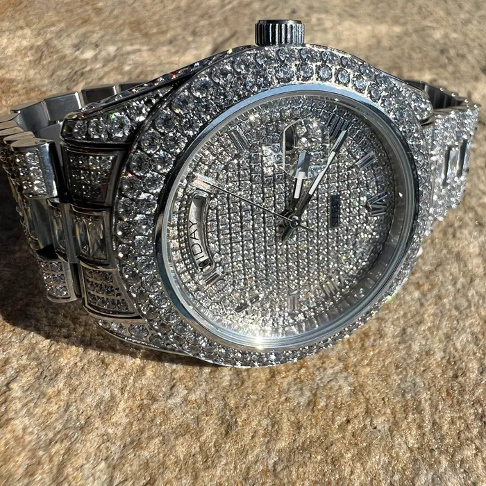 Stainless Steel Hip Hop Watch Silver Tone Iced Flooded Out Automatic AMERICAN TIME Earrings Stainless Steel Hip Hop Watch Silver Tone Iced Flooded Out Automatic AMERICAN TIME Earrings