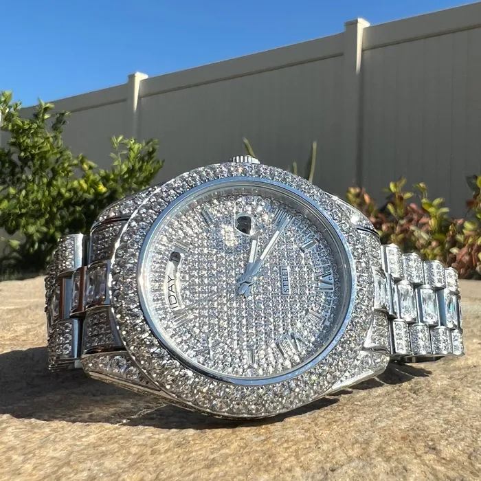 Stainless Steel Hip Hop Watch Silver Tone Iced Flooded Out Automatic AMERICAN TIME Earrings Stainless Steel Hip Hop Watch Silver Tone Iced Flooded Out Automatic AMERICAN TIME Earrings