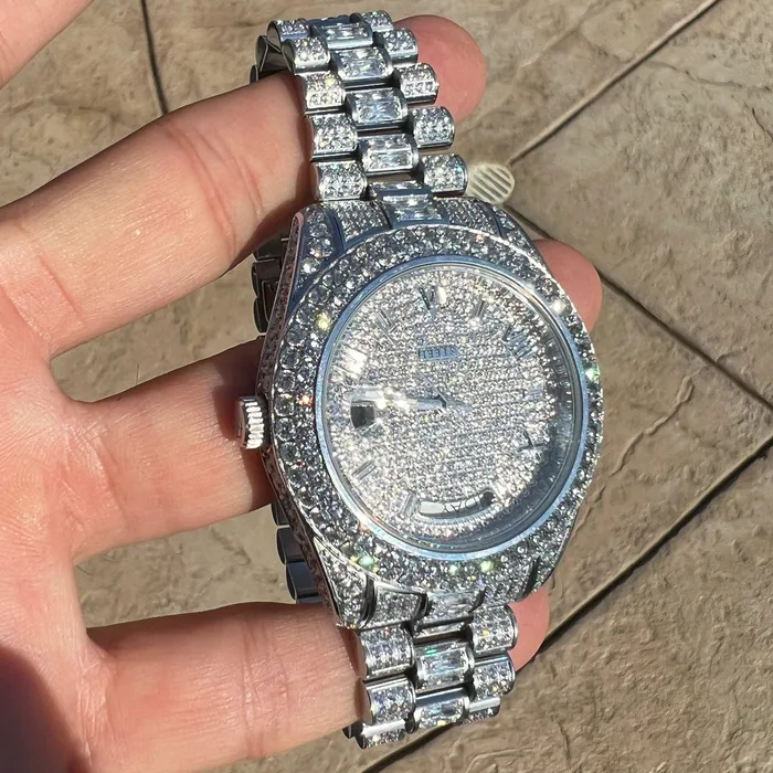 Stainless Steel Hip Hop Watch Silver Tone Iced Flooded Out Automatic AMERICAN TIME Earrings Stainless Steel Hip Hop Watch Silver Tone Iced Flooded Out Automatic AMERICAN TIME Earrings
