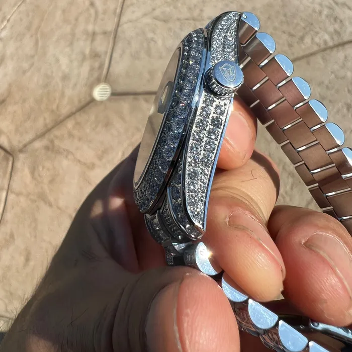 Stainless Steel Hip Hop Watch Silver Tone Iced Flooded Out Automatic AMERICAN TIME Earrings Stainless Steel Hip Hop Watch Silver Tone Iced Flooded Out Automatic AMERICAN TIME Earrings