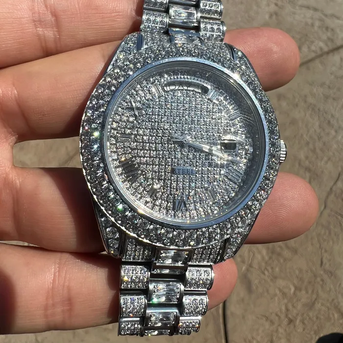 Stainless Steel Hip Hop Watch Silver Tone Iced Flooded Out Automatic AMERICAN TIME Earrings Stainless Steel Hip Hop Watch Silver Tone Iced Flooded Out Automatic AMERICAN TIME Earrings