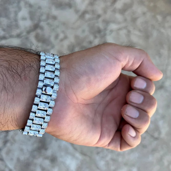 Stainless Steel Hip Hop Watch Silver Tone Iced Flooded Out Automatic AMERICAN TIME Earrings Stainless Steel Hip Hop Watch Silver Tone Iced Flooded Out Automatic AMERICAN TIME Earrings