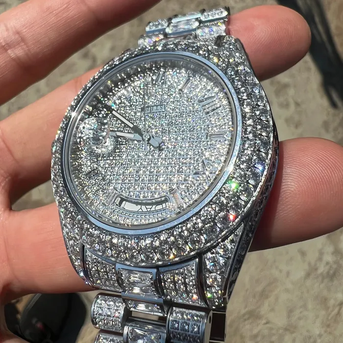 Stainless Steel Hip Hop Watch Silver Tone Iced Flooded Out Automatic AMERICAN TIME Earrings Stainless Steel Hip Hop Watch Silver Tone Iced Flooded Out Automatic AMERICAN TIME Earrings