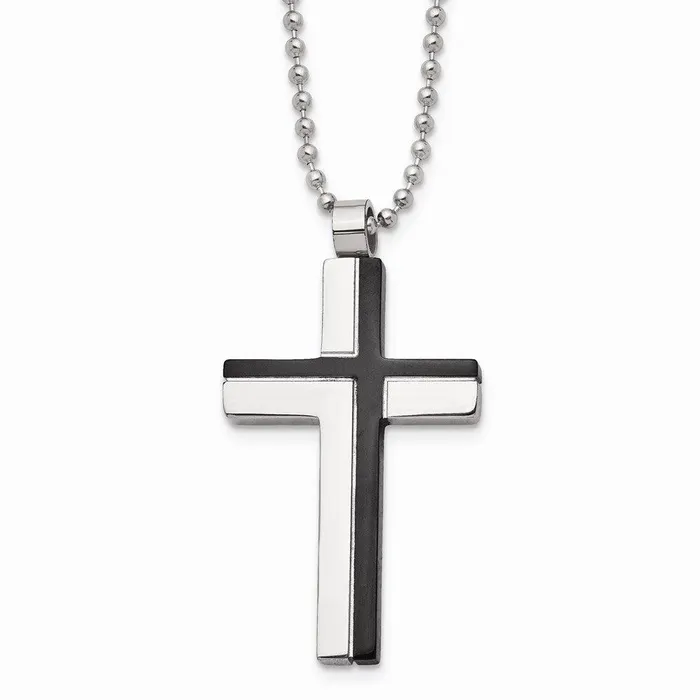 Stainless Steel Polished and Laser Cut Black IP Cross Necklace Chisel Necklaces Stainless Steel Polished and Laser Cut Black IP Cross Necklace Chisel Necklaces