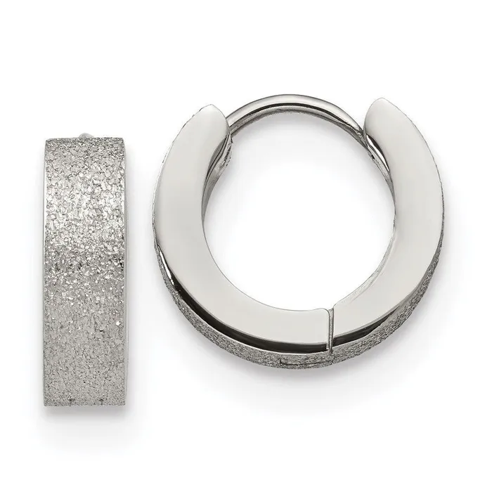 Stainless Steel Polished and Sand Blasted 40mm Hinged Hoop Earrings Chisel Earrings Stainless Steel Polished and Sand Blasted 40mm Hinged Hoop Earrings Chisel Earrings