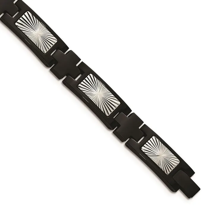 Stainless Steel Polished and Textured Black IPplated 85in Link Bracelet Chisel Bracelets Stainless Steel Polished and Textured Black IPplated 85in Link Bracelet Chisel Bracelets
