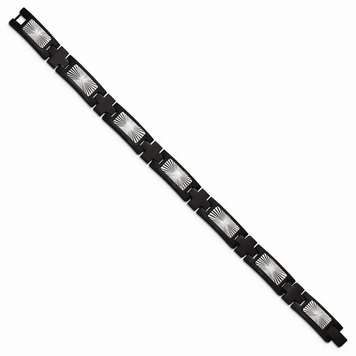 Stainless Steel Polished and Textured Black IPplated 85in Link Bracelet Chisel Bracelets Stainless Steel Polished and Textured Black IPplated 85in Link Bracelet Chisel Bracelets