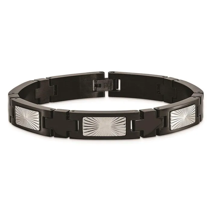 Stainless Steel Polished and Textured Black IPplated 85in Link Bracelet Chisel Bracelets Stainless Steel Polished and Textured Black IPplated 85in Link Bracelet Chisel Bracelets