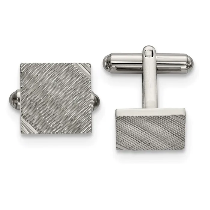 Stainless Steel Polished and Textured Square Cufflinks Chisel Bracelets