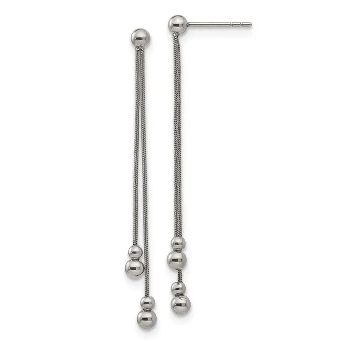 Stainless Steel Polished Beaded Snake Chain Post Dangle Earrings Chisel Earrings Stainless Steel Polished Beaded Snake Chain Post Dangle Earrings Chisel Earrings