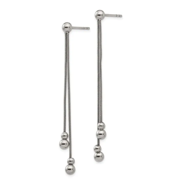 Stainless Steel Polished Beaded Snake Chain Post Dangle Earrings Chisel Earrings Stainless Steel Polished Beaded Snake Chain Post Dangle Earrings Chisel Earrings