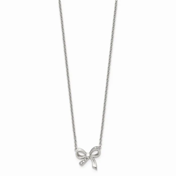 Stainless Steel Polished CZ Bow with 175in ext Necklace Chisel Necklaces Stainless Steel Polished CZ Bow with 175in ext Necklace Chisel Necklaces
