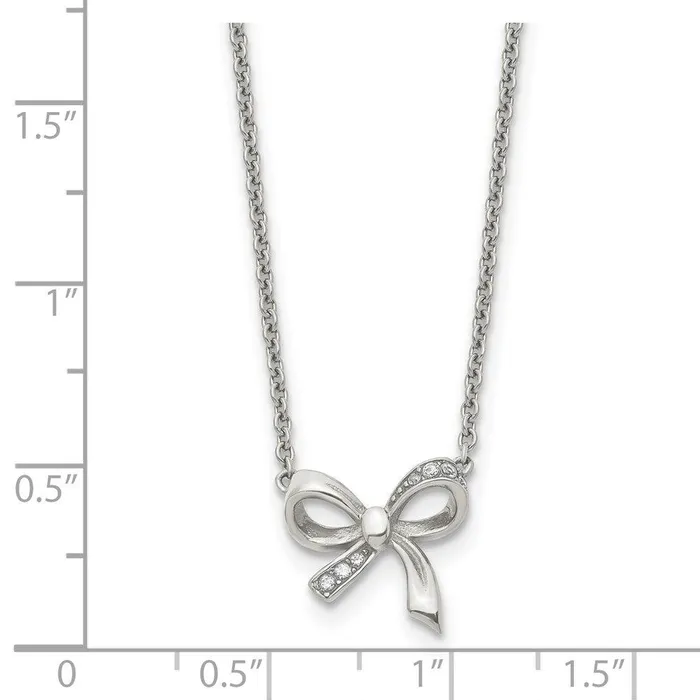 Stainless Steel Polished CZ Bow with 175in ext Necklace Chisel Necklaces Stainless Steel Polished CZ Bow with 175in ext Necklace Chisel Necklaces