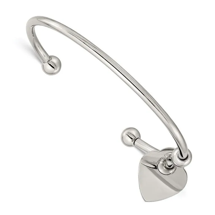 Stainless Steel Polished Heart Bangle Chisel Bracelets