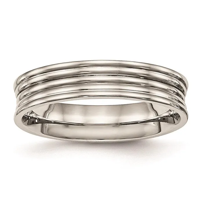 Stainless Steel Polished Ridged 500mm Band Chisel Rings