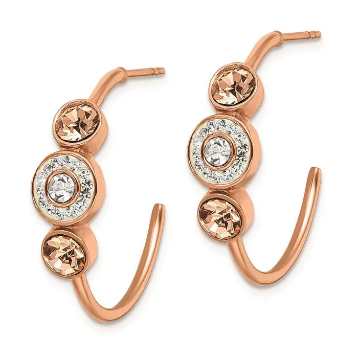Stainless Steel Polished Rose IP with Preciosa Crystal Post Hoop Earrings Chisel Earrings Stainless Steel Polished Rose IP with Preciosa Crystal Post Hoop Earrings Chisel Earrings