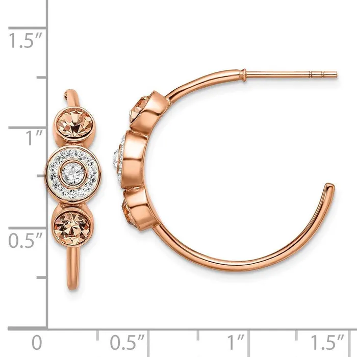 Stainless Steel Polished Rose IP with Preciosa Crystal Post Hoop Earrings Chisel Earrings Stainless Steel Polished Rose IP with Preciosa Crystal Post Hoop Earrings Chisel Earrings