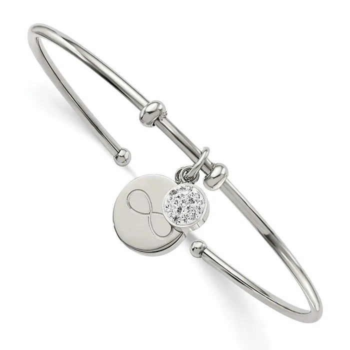 Stainless Steel Polished wPreciosa Crystal Infinity Dangles Flexible Bangl Chisel Bracelets Stainless Steel Polished wPreciosa Crystal Infinity Dangles Flexible Bangl Chisel Bracelets