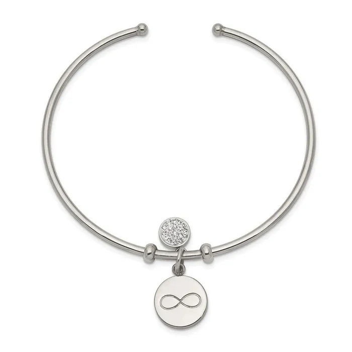 Stainless Steel Polished wPreciosa Crystal Infinity Dangles Flexible Bangl Chisel Bracelets Stainless Steel Polished wPreciosa Crystal Infinity Dangles Flexible Bangl Chisel Bracelets