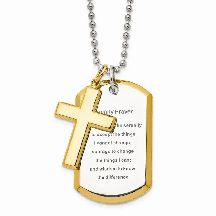 Stainless Steel Polished Yellow IPplated Serenity Prayer Necklace Chisel Necklaces Stainless Steel Polished Yellow IPplated Serenity Prayer Necklace Chisel Necklaces