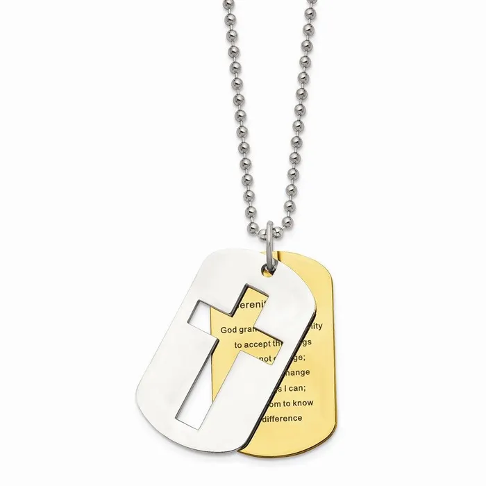 Stainless Steel Polished Yellow IPplated Serenity Prayer Necklace Chisel Necklaces Stainless Steel Polished Yellow IPplated Serenity Prayer Necklace Chisel Necklaces