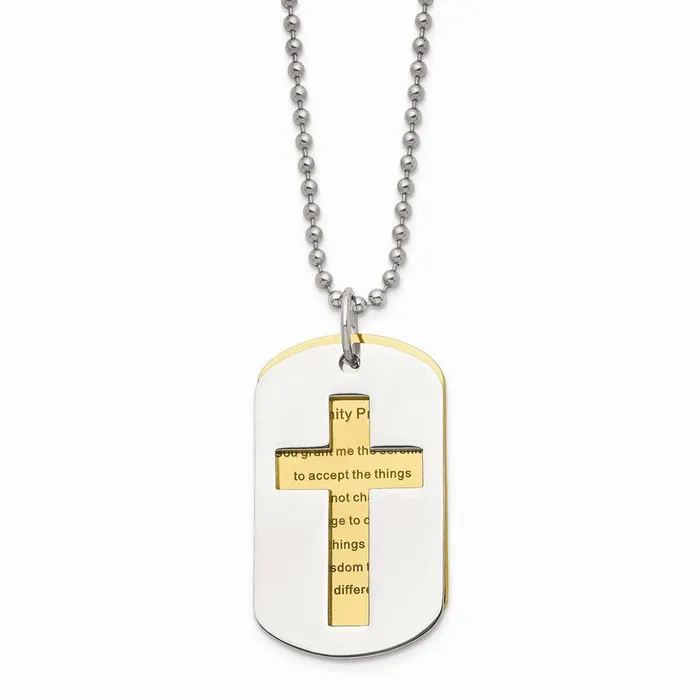 Stainless Steel Polished Yellow IPplated Serenity Prayer Necklace Chisel Necklaces Stainless Steel Polished Yellow IPplated Serenity Prayer Necklace Chisel Necklaces
