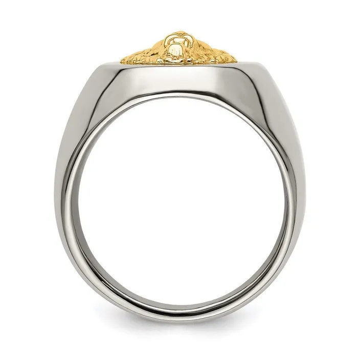 Stainless Steel w14k Accent Polished Lion Head Ring Chisel Rings Stainless Steel w14k Accent Polished Lion Head Ring Chisel Rings