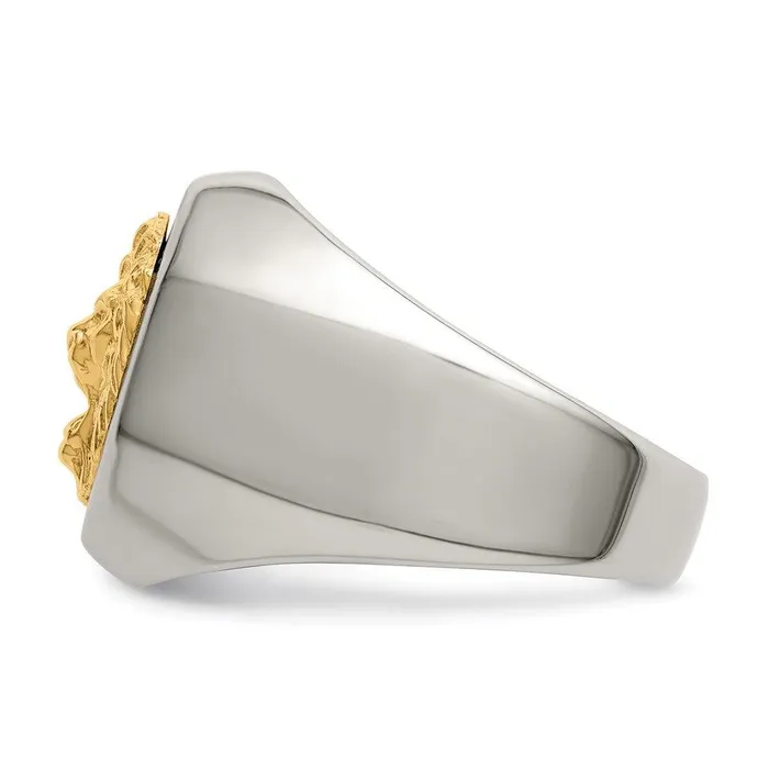 Stainless Steel w14k Accent Polished Lion Head Ring Chisel Rings Stainless Steel w14k Accent Polished Lion Head Ring Chisel Rings