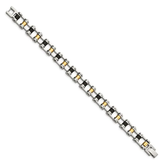 Stainless Steel Yellow IPplated and Black Rubber Bracelet Chisel Bracelets Stainless Steel Yellow IPplated and Black Rubber Bracelet Chisel Bracelets
