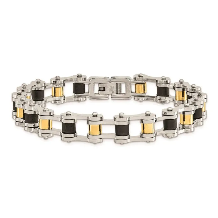 Stainless Steel Yellow IPplated and Black Rubber Bracelet Chisel Bracelets Stainless Steel Yellow IPplated and Black Rubber Bracelet Chisel Bracelets